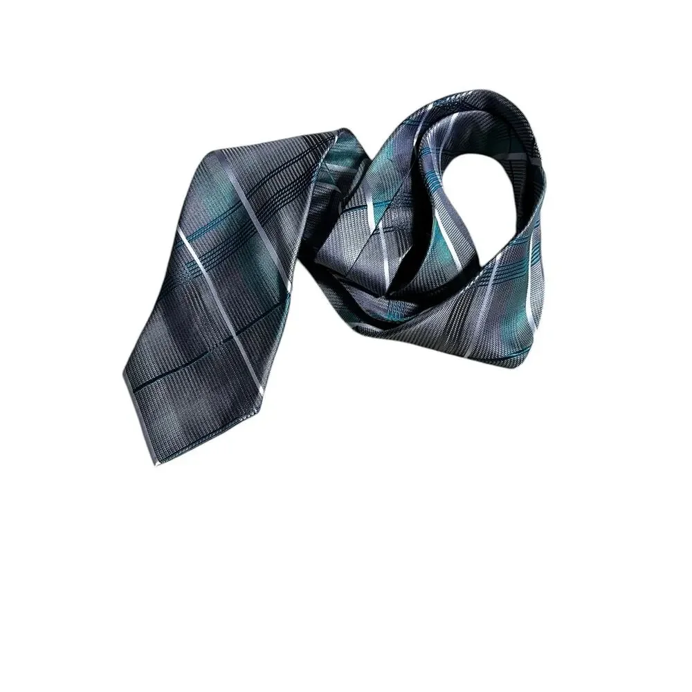 Van Heusen Gray Green Plaid Pattern 100% Silk Men’s Tie.